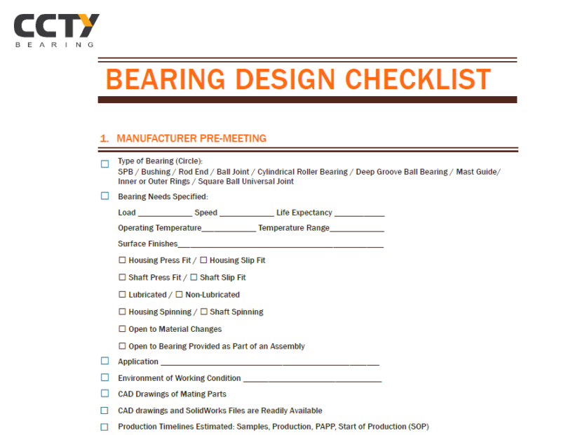 Bearing Design Checklist